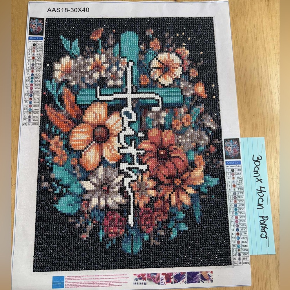Completed by a cancer survivor Floral Cross Diamond Art Painting Homemade